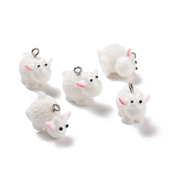 

PandaHall Opaque Resin Pendants, with Platinum Tone Iron Loops, Sheep Charm, White, 18x21.5x14mm, Hole: 2mm Iron+Resin Sheep White