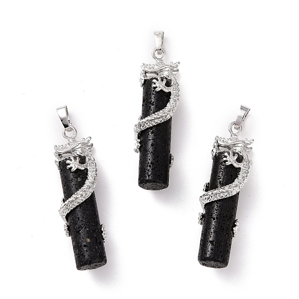 

PandaHall Tube Natural Lava Rock Pendants, with Dragon Brass Findings, Platinum, 48x15x10mm, Hole: 7x5mm Lava Rock Tube
