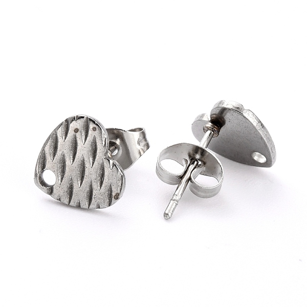 

PandaHall 304 Stainless Steel Stud Earring Findings, with Ear Nuts/Earring Backs and Hole, Heart Shape with Textured, Stainless Steel Color...