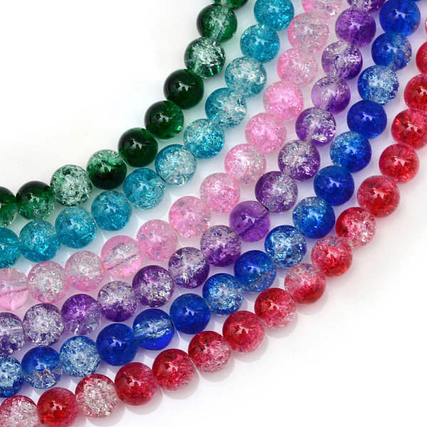 

PandaHall Baking Painted Transparent Crackle Glass Round Bead Strands, Mixed Color, 6.5mm, Hole: 1.5mm, about 145pcs/strand, 31.4 inch Glass..., Multicolor