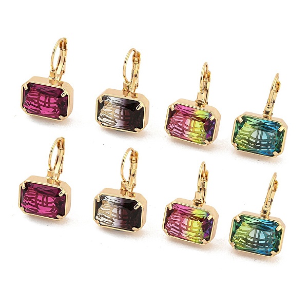 

PandaHall Glass Leverback Earrings, with Brass Findings, Rectangle, Mixed Color, 24.5x15.5mm Glass Rectangle Multicolor