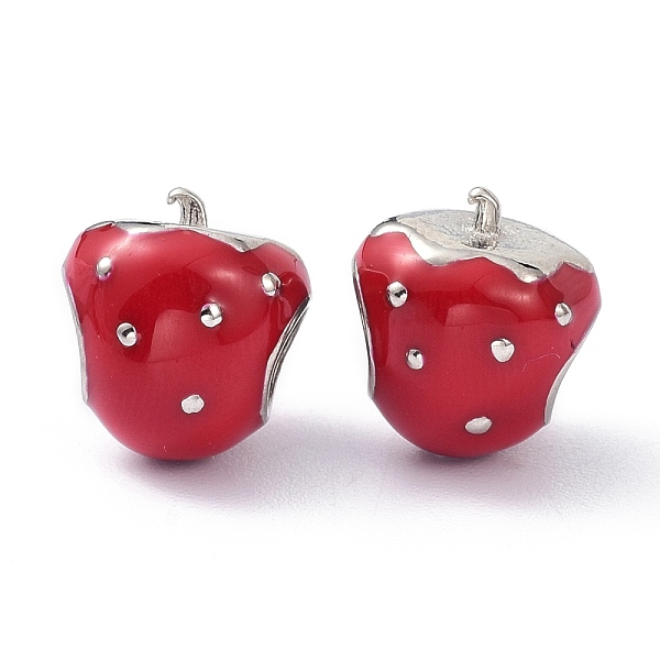 

PandaHall 304 Stainless Steel European Beads, with Enamel, Large Hole Beads, Strawberry, Stainless Steel Color, 12x11x10mm, Hole: 5x4.5mm..., Red