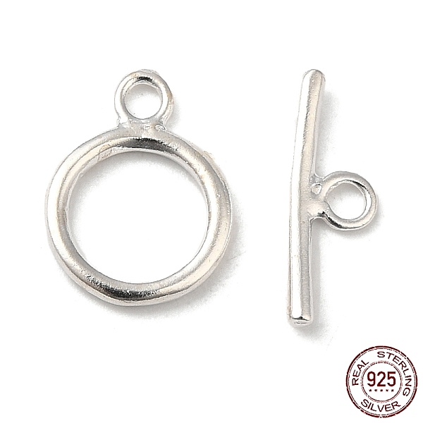 PandaHall 925 Sterling Silver Ring Toggle Clasps, Ring: 11.5x8.5mm, Bar: 12x4mm, Hole: 1.8mm Sterling Silver Ring Silver