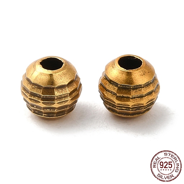 

PandaHall 925 Sterling Silver Beads, Grooved Round, Antique Golden, 4mm, Hole: 1.4mm Sterling Silver Round