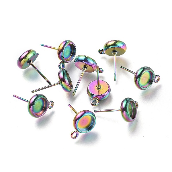 

PandaHall Ion Plating(IP) 304 Stainless Steel Stud Earring Settings, with Loop, Flat Round, Rainbow Color, Flat Round: 11x8.3mm, Hole: 1.6mm...