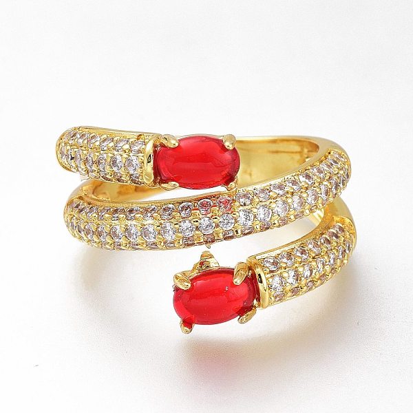 

PandaHall Brass Micro Pave Cubic Zirconia Cuff Open Rings, Wide Band Rings, Long-Lasting Plated, Oval, Golden, Red, US Size 6(16.5mm)...