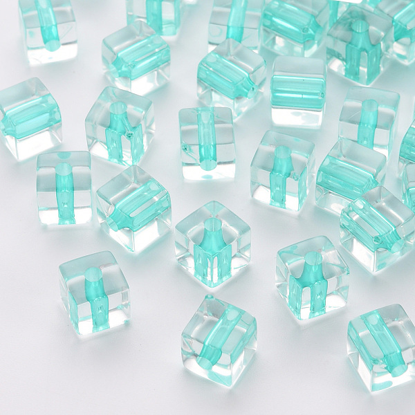 

PandaHall Transparent Acrylic Beads, Cube, Turquoise, 8x7.5x7.5mm, Hole: 1.8mm, about 900pcs/500g Acrylic Cube Green