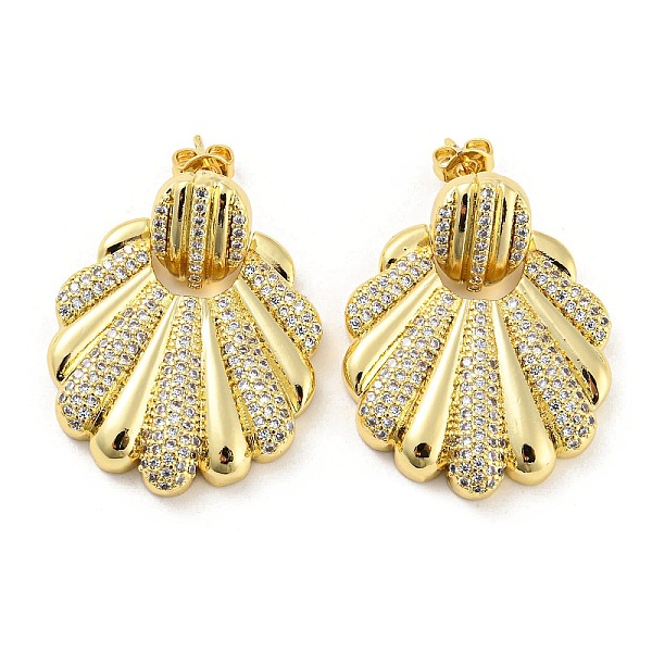 

PandaHall Brass Micro Pave Cubic Zirconia Dangle Stud Earrings, Shell Shape, Real 16K Gold Plated, 32x24.5mm Cubic Zirconia Shell Shape..., Clear