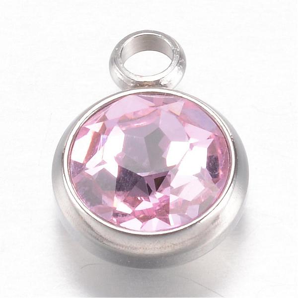 

PandaHall 304 Stainless Steel Glass Rhinestone Charms, June Birthstone Charms, Faceted, Flat Round, Pink, 14x10x7mm, Hole: 2.5mm Stainless...