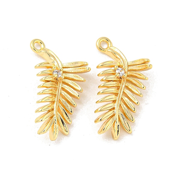 

PandaHall Brass Micro Pave Cubic Zirconia Pendant, Leaf Charms, Real 18K Gold Plated, 19x9x2mm, Hole: 1.2mm Brass+Cubic Zirconia Leaf