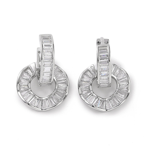 Clear Cubic Zirconia Donut Dangle Hoop Earrings