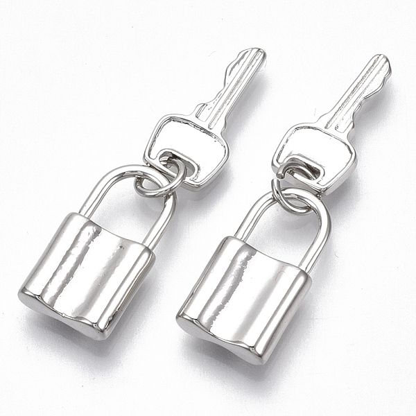 

PandaHall Brass Pendants, with Jump Rings, Lock with Key, Nickel Free, Real Platinum Plated, Lock: 17x9x3mm, Key: 15.5x7x1.5mm, Hole: 3mm...