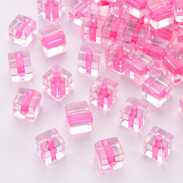 

PandaHall Transparent Acrylic Beads, Cube, Hot Pink, 8x7.5x7.5mm, Hole: 1.8mm, about 900pcs/500g Acrylic Cube
