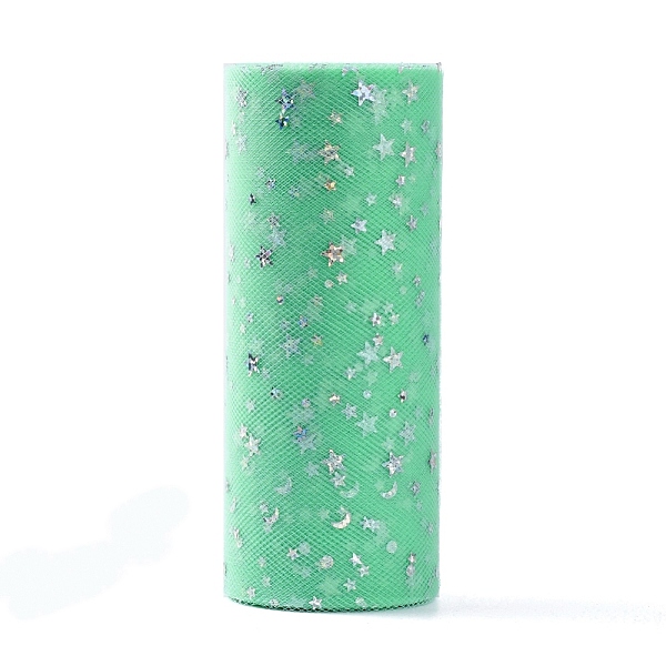 

PandaHall Glitter Sequin Deco Mesh Ribbons, Tulle Fabric, Tulle Roll Spool Fabric For Skirt Making, Moon & Star Pattern, Medium Aquamarine..., Green