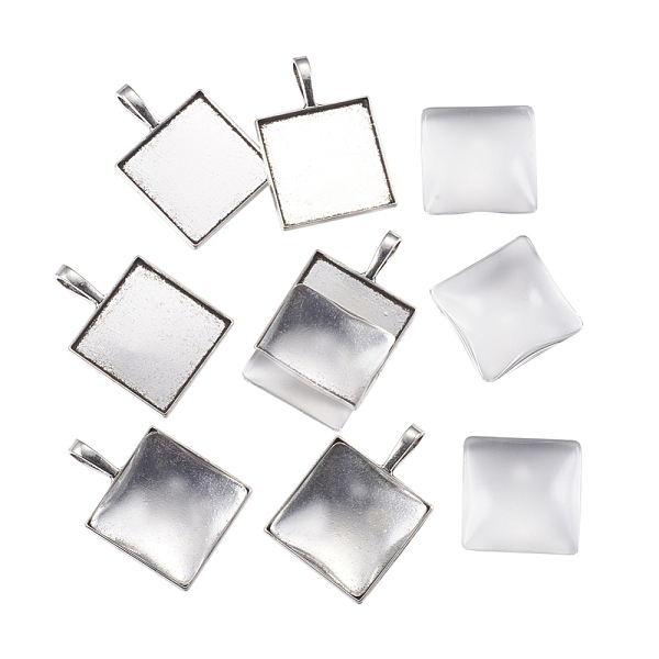 

PandaHall DIY Pendant Making, with Tibetan Style Alloy Pendant Cabochon Settings and Clear Glass Cabochons, Square, Antique Silver, Pendant...