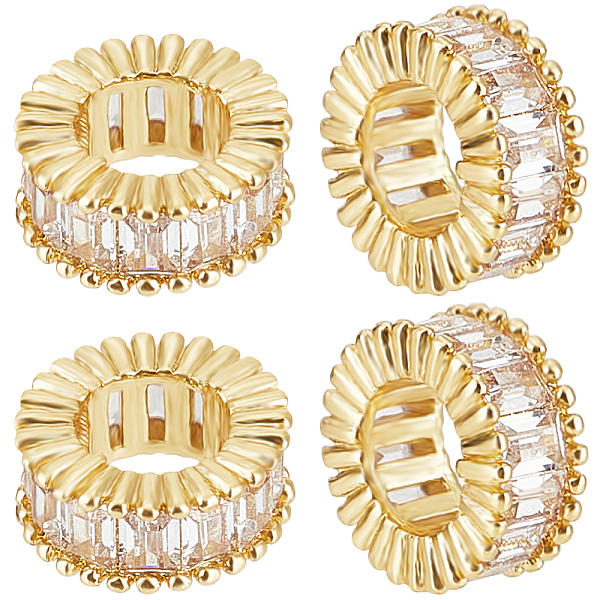 

PandaHall Beebeecraft 1 Box 5Pcs Cubic Zirconia Spacer Beads 18K Gold Plated Brass Flat Round Micro Pave Cubic Zirconia Rondelle Beads for..., Clear