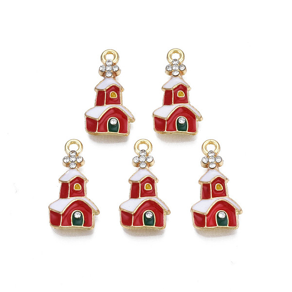 

PandaHall Rack Plating Alloy Enamel Pendants, with Crystal Rhinestone, Cadmium Free & Nickel Free & Lead Free, Light Gold, Christmas, House..., Red