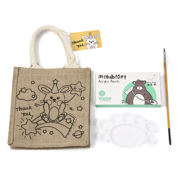 PandaHall DIY Painting Sets, Including Jute Bag, Acrylic Paints, Brush, Palette, Rabbit Pattern, 37.5cm, 23x21x16cm, Fold: 23x21x1.1cm...