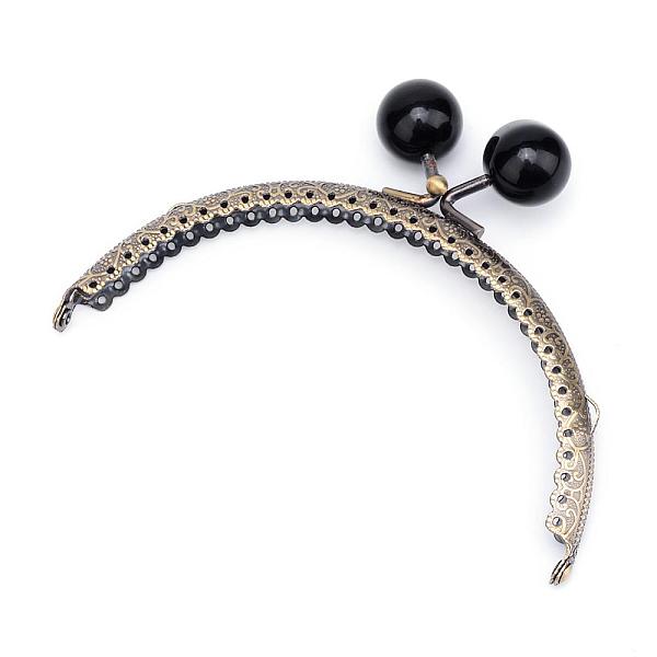 

PandaHall Iron Purse Frames Handles, Kiss Clasp Locks, with Round Acrylic Beads, Arch, Antique Bronze, Black, 66x85x11mm, Hole: 1.5mm, Bead...