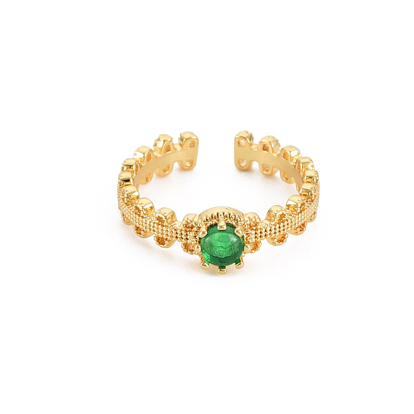 

PandaHall Flat Round Glass Open Cuff Ring, Real 18K Gold Plated Brass Jewelry for Women, Cadmium Free & Lead Free, Dark Green, US Size 5 1/2...