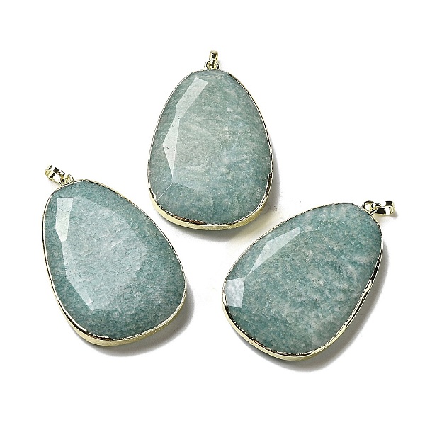 

PandaHall Natural Amazonite Pendants, Faceted Teardrop Charms, with Rack Plating Golden Plated Brass Edge, 50.5~51x32~32.5x7.5~8mm, Hole...