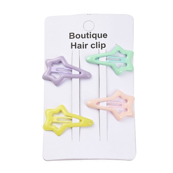 

PandaHall Star Spray Painted Iron Snap Hair Clip for Girls, Mixed Color, 20.5x31.5x3mm, 4pcs/card Iron Multicolor