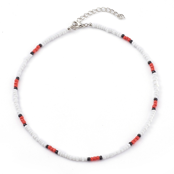 

PandaHall Round Opaque Colours Glass Seed Beaded Necklaces, with Alloy Lobster Claw Clasps, Platinum, Red, 14.76 inch(37.5cm) Glass Red