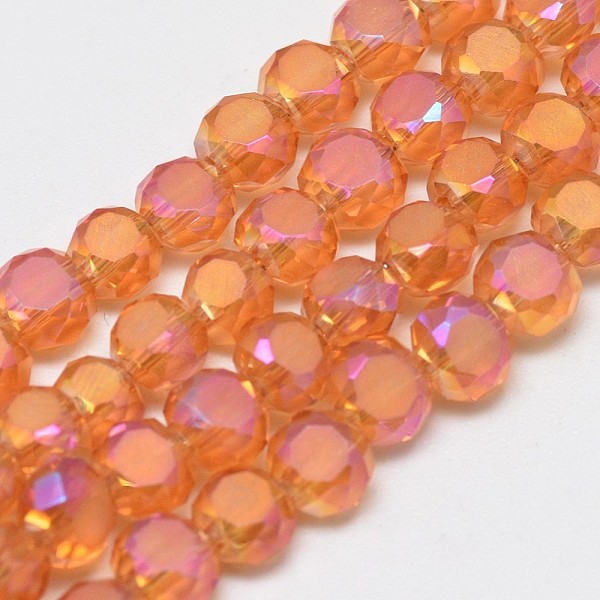 

PandaHall Electroplate Glass Beads Strands, Rainbow Plated, Frosted, Faceted, Flat Round, Dark Orange, 4x3mm, Hole: 0.5mm,, about...