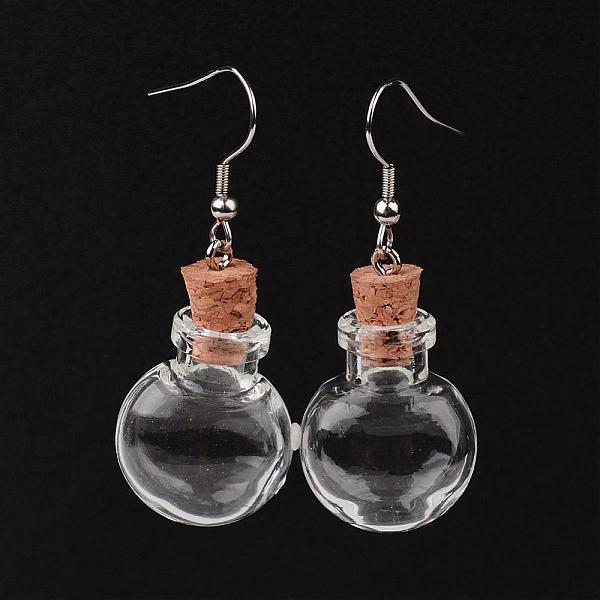 

PandaHall Flat Round Glass Wishing Bottle Dangle Earrings, with 304 Stainless Steel Earring Hooks and Iron Findings, Stainless Steel Color...