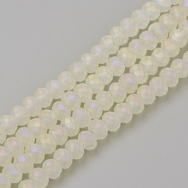 

PandaHall Electroplate Glass Beads Strands, Faceted, Matte Style, Rondelle, Pale Goldenrod, 6x4.5mm, Hole: 1mm, about 87~90pcs/strand, 15.7..., Yellow