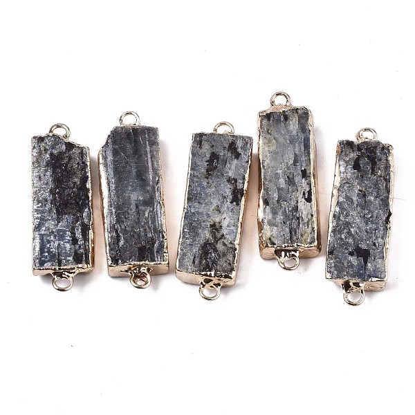 

PandaHall Natural Kyanite/Cyanite/Disthene Links Connectors, with Edge Golden Plated Iron Loops, Rectangle, 37~39x12~13x6~7mm, Hole: 2mm...