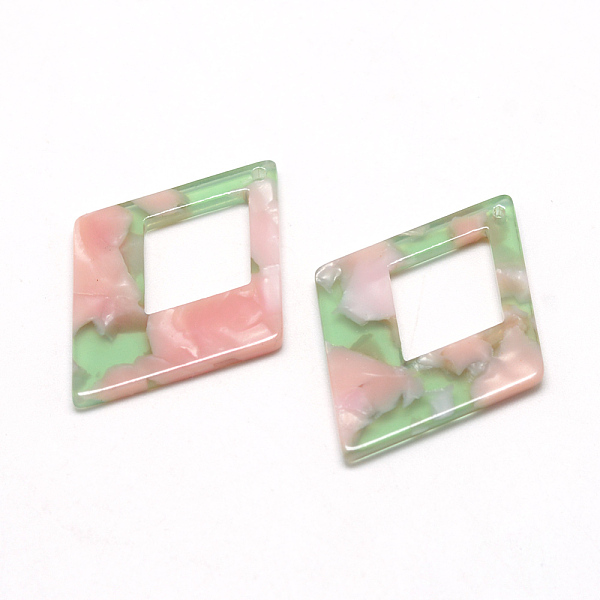 

PandaHall Cellulose Acetate(Resin) Pendants, Rhombus, Pink, 37x27.5x2.5mm, Hole: 1.5mm, side length 22.5mm Cellulose Acetate Rhombus Pink