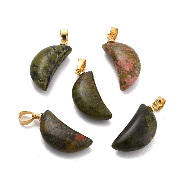 

PandaHall Natural Unakite Pendants, with Golden Brass Jump Ring, Moon, 23.5x11x6.4mm, Hole: 3.7x5mm Unakite Moon