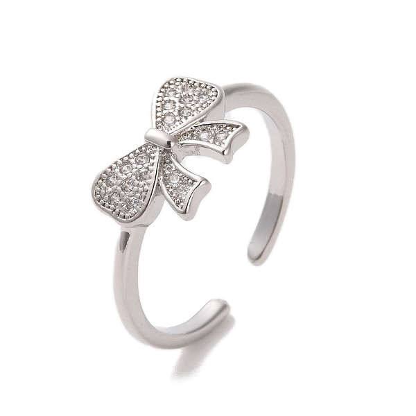 

PandaHall Brass Micro Pave Cubic Zirconia Open Cuff Ring, Bowknot, Platinum, Inner Diameter: 17mm Brass+Cubic Zirconia Bowknot Clear