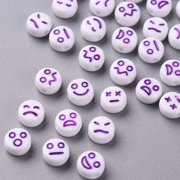 

PandaHall White Opaque Acrylic Beads, Flat Round with Expression, Dark Orchid, 7x4mm, Hole: 1.6mm, about 3650pcs/500g Acrylic Flat Round