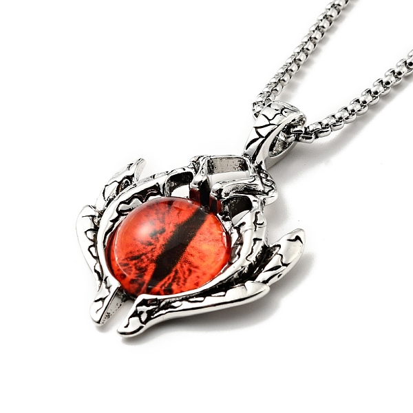 

PandaHall Alloy Bat with Plastic Dragon Eye Pendant Necklace, Gothic Jewelry for Men Women, Red, 23.23 inch(59cm) Alloy Eye Red