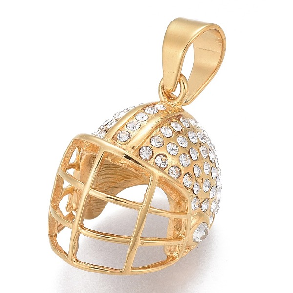 

PandaHall 304 Stainless Steel Pendants, with Crystal Rhinestone, Football Helmet, Golden, 22.5x23x31mm, Hole: 8x11mm Stainless..., Clear