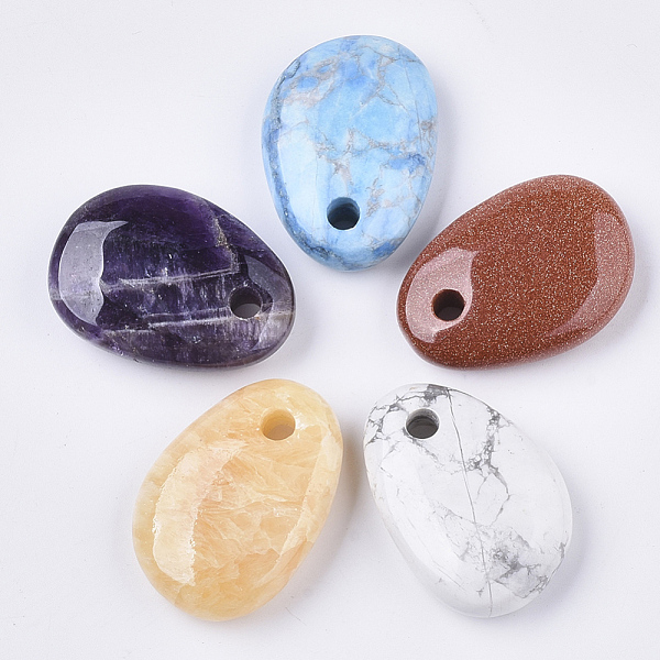 

PandaHall Natural & Synthetic Mixed Stone Pendants, Teardrop, 35x25x10mm, Hole: 4mm Mixed Stone Teardrop