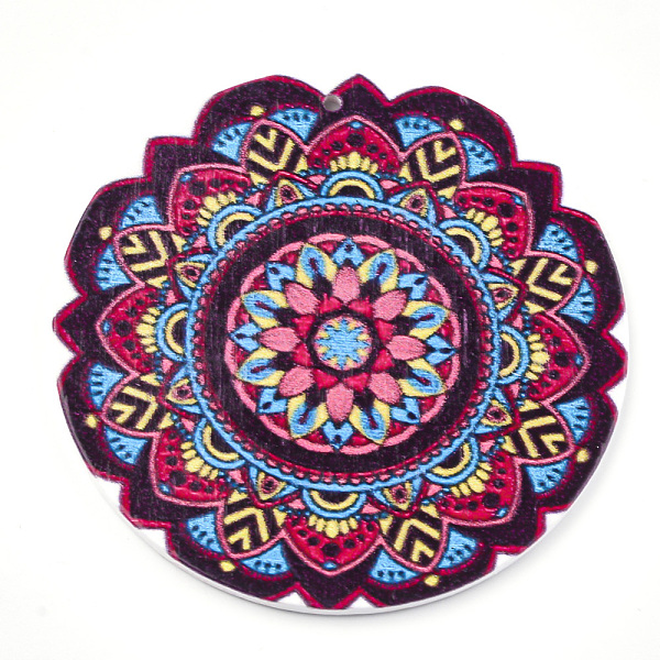 

PandaHall Printed Wooden Big Pendants, Dyed, Flat Round with Flower, Colorful, 60x2.5mm, Hole: 1.5mm Wood Flat Round