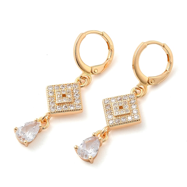 

PandaHall Rack Plating Golden Brass Dangle Leverback Earrings, with Cubic Zirconia, Rhombus, Clear, 39x12mm Cubic Zirconia Rhombus Clear