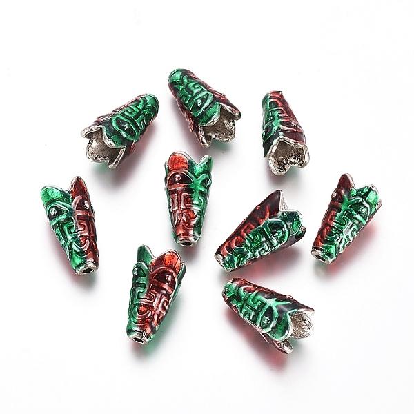 

PandaHall Alloy Bead Cone, with Enamel, Green & Red, Antique Silver, 17x9mm, Hole: 1.8mm Alloy+Enamel Green