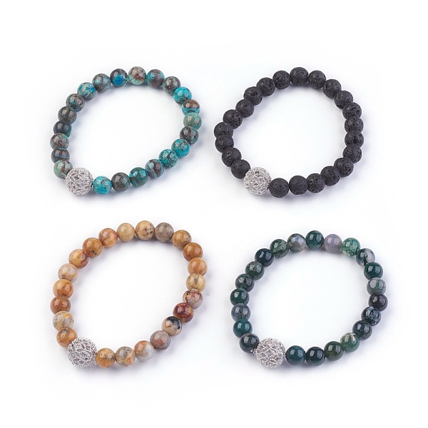 

PandaHall Natural Mixed Stone Stretch Bracelets, with Brass Cubic Zirconia Beads, Round, 2-1/8 inch(5.5cm) Mixed Stone Clear