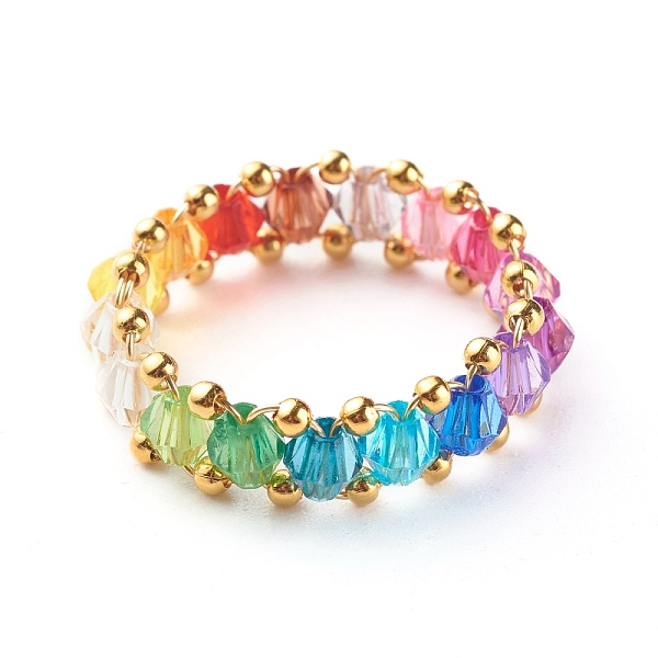 

PandaHall Transparent Acrylic Beads Finger Rings, with 304 Stainless Steel Beads, Ring, Colorful, 6.5mm, US Size 6 3/4(17mm) Acrylic