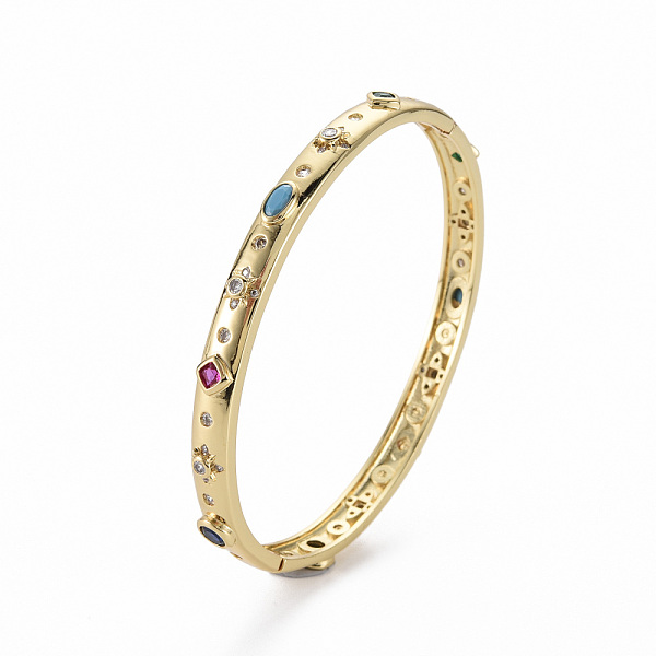 

PandaHall Adjustable Brass Micro Pave Cubic Zirconia Bangles, Nickel Free, Real 16K Gold Plated, 1/4 inch(0.6cm), Inner Diameter: 2..., Multicolor