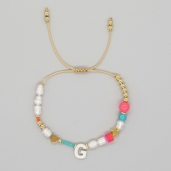 

PandaHall Initial Letter Natural Pearl Braided Bead Bracelet, Adjustable Bracelet, Letter G, 11 inch(28cm) Pearl Letter G