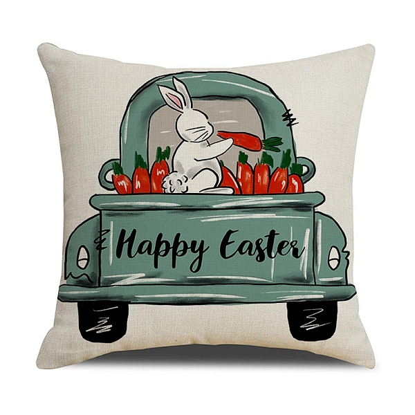 PandaHall Easter Theme Linen Throw Pillow Covers, Cushion Cover, for Couch Sofa Bed, Square, Car, 445x445x5mm Linen Car