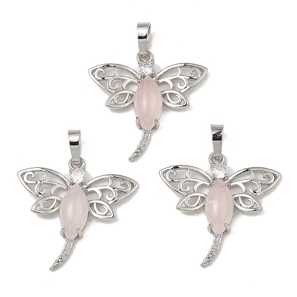 

PandaHall Rack Plating Brass Pendants, with Natural Rose Quartz, Dragonfly Charms, Platinum, 30x30.5x6mm, Hole: 8x5mm Rose Quartz Dragonfly