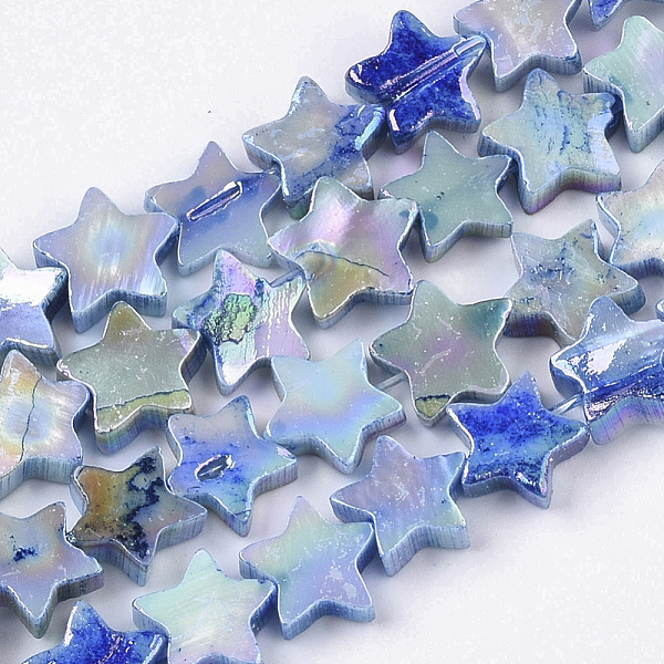 

PandaHall Freshwater Shell Beads Strands, AB Color Plated, Dyed, Star, Light Blue, 8~9x9x2~3mm, Hole: 0.8mm, about 55~59pcs/Strand, 15.89...