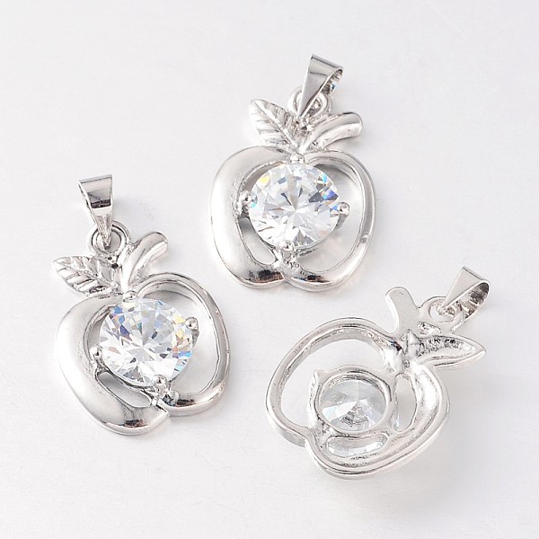 

PandaHall Apple Brass Cubic Zirconia Pendants, Platinum, 20x15x5mm, Hole: 5x4mm Brass+Cubic Zirconia Fruit