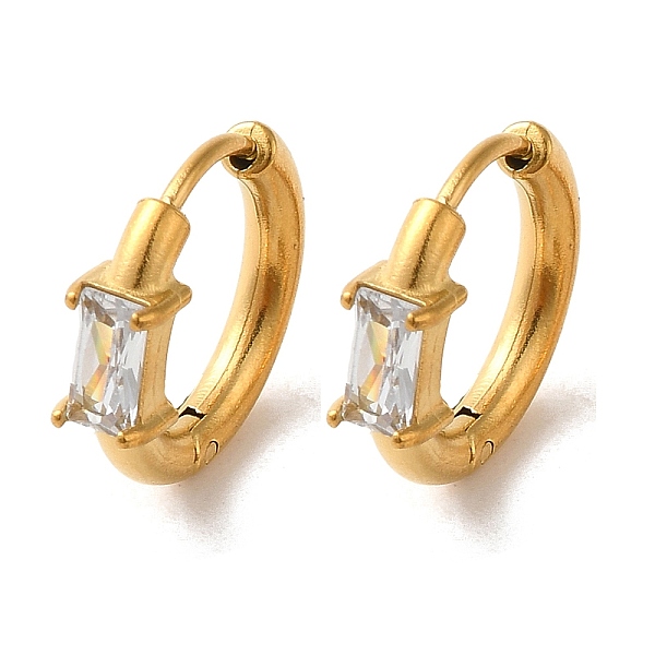 

PandaHall Golden 304 Stainless Steel Hoop Earrings, with Cubic Zirconia, Rectangle, 15x4.5x16mm Cubic Zirconia Rectangle